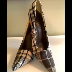 EUC Brown/White Plaid heels
